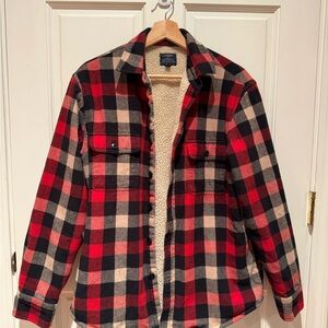 J. Crew Red and Black Checkered Sherpa Jacket